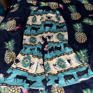 Kids Animal Print Flared Leggings - Teal and Black